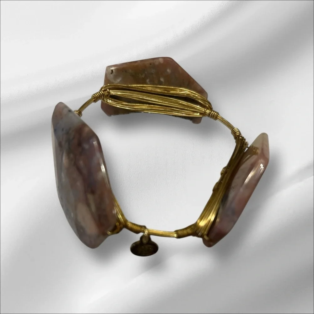 Bourbon and Boweties stone and wire wrapped bracelet. - Picture 2 of 5